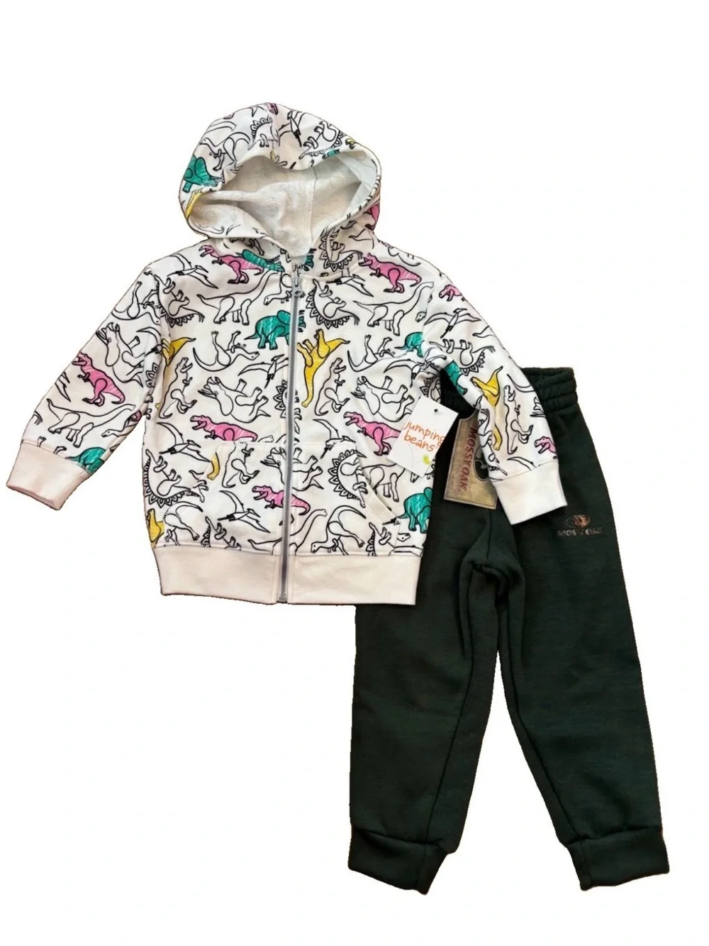 Toddler Boys 2-Piece Dinosaur Full Zip Hoodie With Mossy Oak Joggers - 2T